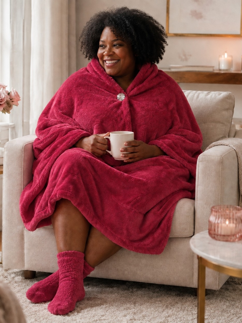Soft & Cozy Red Plush Angel Wrap & 2-Pair Sock Gift Set